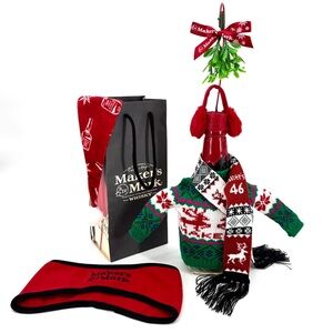 MAKER'S MARK Bottle Fair Isle Sweater Mistletoe Christmas Decor Bundle